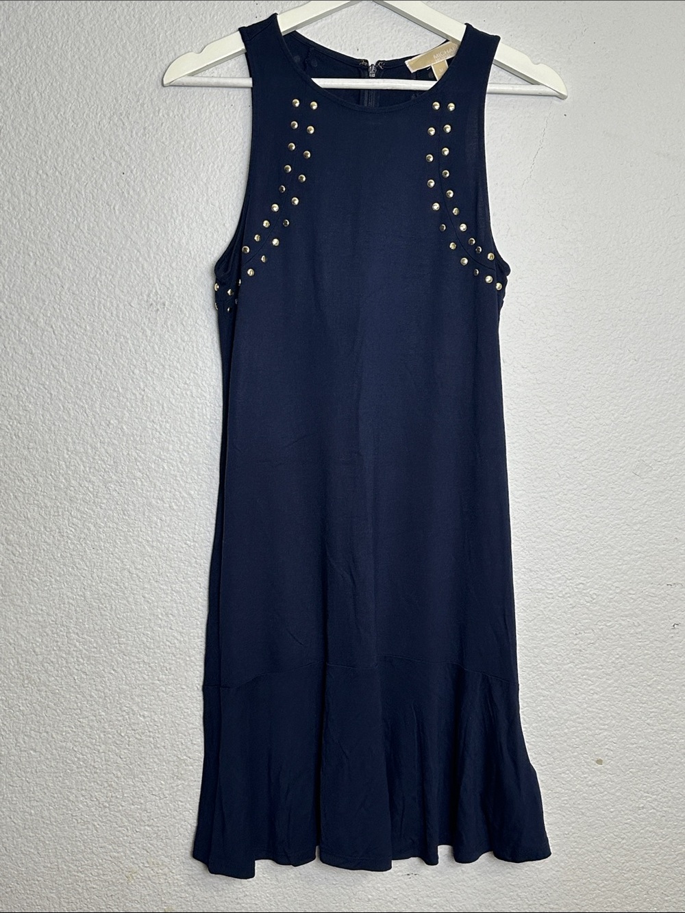 Michael Kors Navy Dress Sleeveless Gold Studded Womens Size Medium